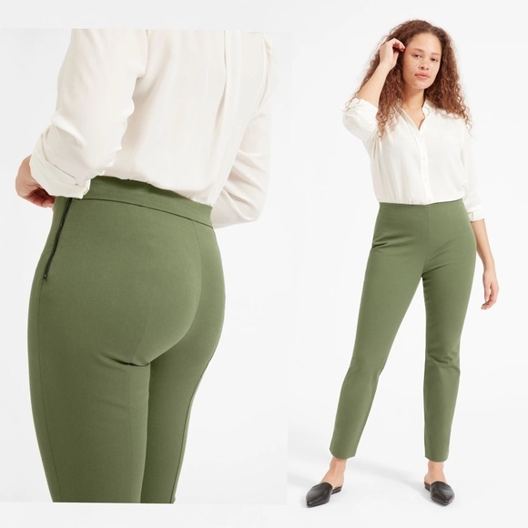 EVERLANE Everlane The Side-Zip Stretch Cotton Ankle legs Pant In Green - Picture 10 of 10